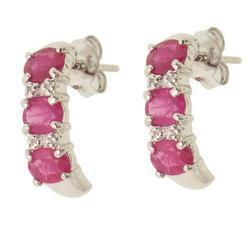 Ruby and Diamond 14K White Gold J Hoop Earringsruby 