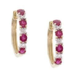 Ruby and Diamond 14K Gold Hoop Earringsruby 