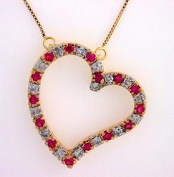 Ruby and Diamond Gold Heart Necklace