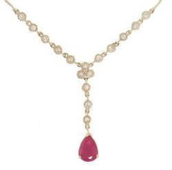 Pear cut Ruby and Diamond 14K Gold Necklac