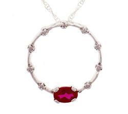 Oval Cut Ruby Diamond Sterling Silver Circle Pendant Necklace