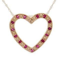 Ruby Diamond Gold Heart Pendant Necklace