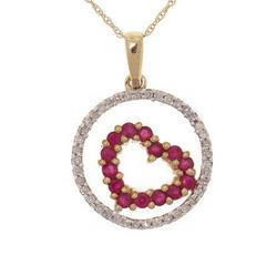 Ruby Heart Diamond Gold Circle Pendant Necklace