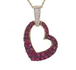 Ruby Diamond 14K Gold Dangle Heart Pendant Necklaceruby 