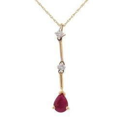 Pear Cut Ruby Diamond 14K Gold Dangle Pendant Necklace