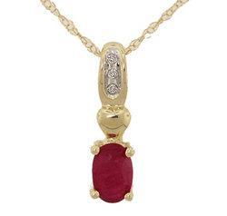 Oval Cut Ruby Diamond Gold Heart Pendant Necklace