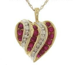 Ruby Diamond Gold Heart Pendant Necklace