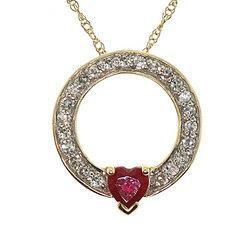 Heart Cut Ruby Diamond 14K Gold Circle of Love Pendant Necklace