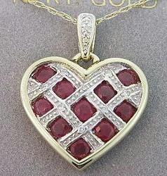 RUBY DIAMOND GOLD HEART PENDANT NECKLACEruby 