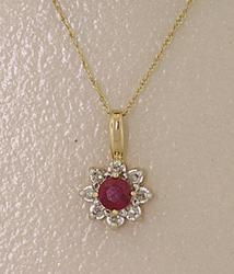 Ruby and Diamond 14K Gold Flower Pendant Necklaceruby 