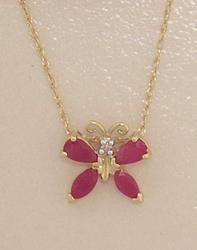Ruby and Diamond 14K Gold Butterfly Pendant Necklaceruby 