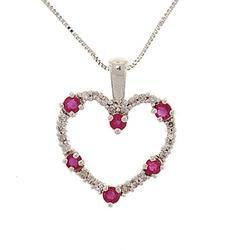 Ruby and Diamond 14K White Gold Heart Pendant Necklaceruby 