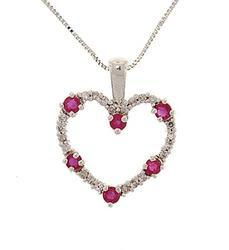 Ruby and Diamond 14K White Gold Heart Pendant Necklaceruby 