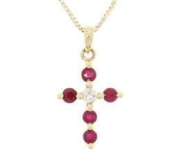 Ruby and Diamond 14K Gold Cross Pendant