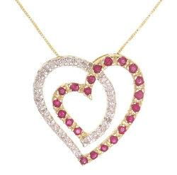 Ruby and Diamond Genuine Gold Heart Pendant Necklaceruby 
