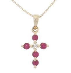 Ruby and Diamond 14K Gold Cross Pendant Necklaceruby 