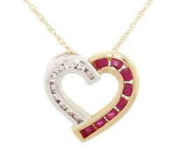 Ruby Diamond Heart Pendant Two-tone Gold Chain