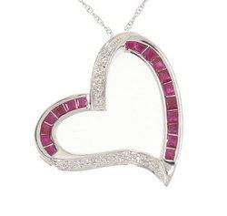 Ruby Diamond White Gold Heart Pendant Necklaceruby 