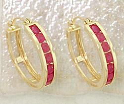 .50CT Ruby 14K Gold Hoop Dangle Earringsruby 