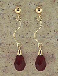 Red Crystal 14K Genuine Gold Dangle Earringsred 