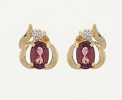 Oval Rhodolite and Diamond 14K Gold Stud Earringsoval 