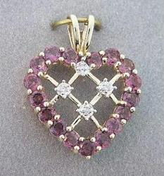 RHODOLITE GARNET DIAMOND GOLD HEART PENDANT