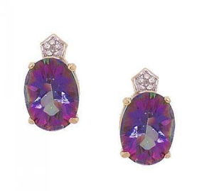 14K Gold Stud Earrings w Mystic Fire Topaz Diamond Gemsgold 