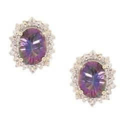 Oval Radiant Mystic Fire Topaz Diamond 14K Gold Earringsoval 