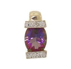 Oval Radiant Cut Mystic Fire Topaz Diamond 14K Gold Pendant