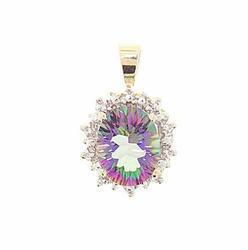 Radiant Mystic Fire Topaz and Diamond 14K Gold Pendant