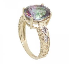 14KT Yellow Gold Ring Mystic Fire Topaz & Diamond Gemsyellow 