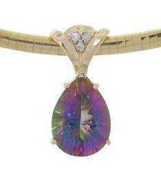 Mystic Fire Topaz and Diamond 14K Gold Slide Pendant