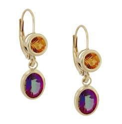 Oval Radiant Cut Mystic Fire and Twilight Mystic Topaz 14K Gold Dangle Leverback Hoop Earringsoval 