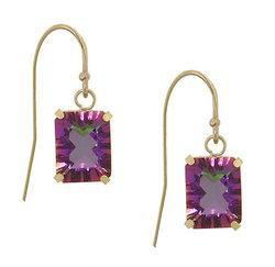 Emerald Radiant Cut Mystic Fire Topaz 14K Gold French Wire Dangle Earringsemerald 