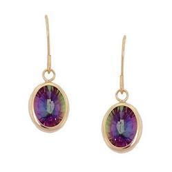 Oval Mystic Fire Topaz 14K Gold French Wire Dangle Earringsoval 