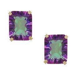 Emerald Radiant Cut Mystic Fire Topaz 14K Gold Stud Earringsemerald 
