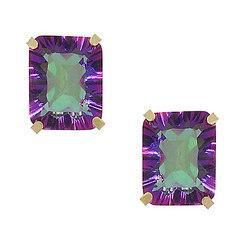 Emerald Radiant Cut Mystic Fire Topaz 14K Gold Stud Earringsemerald 