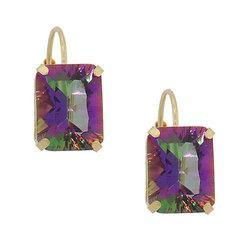 Emerald Radiant Cut Mystic Fire Topaz 14K Gold Leverback Hoop Earringsemerald 
