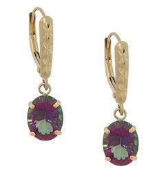 Oval Radiant Cut Mystic Fire Topaz 14K Gold Dangle Leverback Hoop Earringsoval 