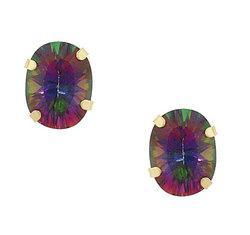 Oval Radiant Cut Mystic Fire Topaz 14K Gold Stud Earringsoval 