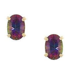 Oval Radiant Cut Mystic Fire Topaz 14K Gold Stud Earringsoval 
