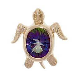 Oval Mystic Fire Topaz 14K Gold Turtle Pendant