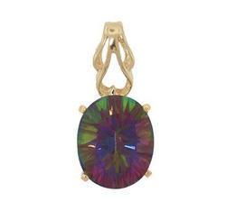 Oval Radiant Cut Mystic Fire Topaz 14K Gold Pendant