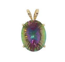 Oval Radiant Cut Mystic Fire Topaz 14K Gold Pendant