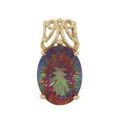 Oval Radiant Cut Mystic Fire Topaz 14K Gold Pendant