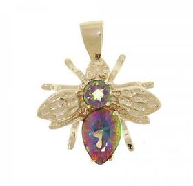 14KT Yellow Gold Bee Pendant 4CT Mystic Fire Topaz Gem