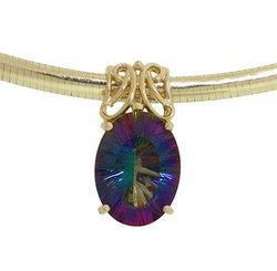 Oval Radiant Cut Mystic Fire Topaz 14K Gold Pendant