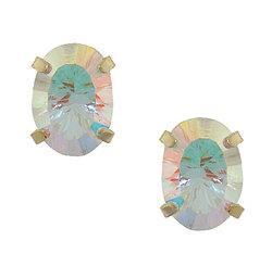 Oval Radiant Cut Sea Mist Mystic Topaz 14K Gold Stud Earringsoval 