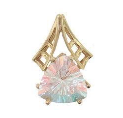 Trillion Radiant Cut Sea Mist Mystic Topaz 14K Gold Pendant