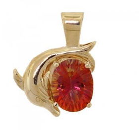 14K Yellow Gold Dolphin Pendant w/ Twilight Topaz Gemsyellow 